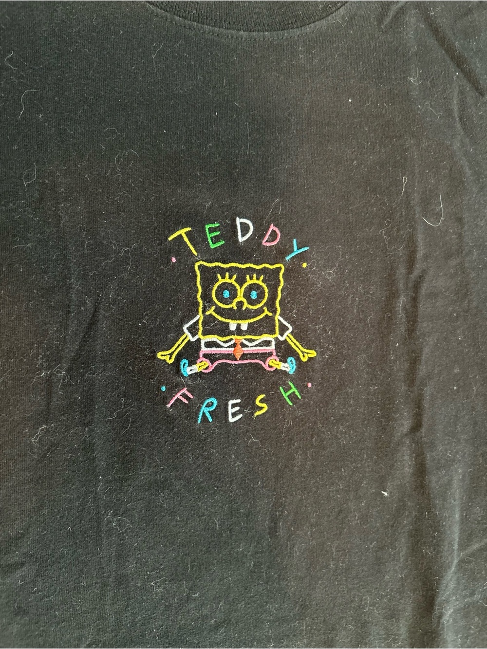 Teddy Fresh Black Kids SpongeBob Embroidered Graphic Tee